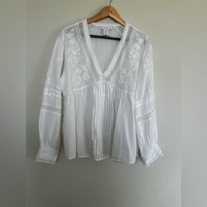 House of Harlow 1960 White Pleated Embellished Blouse